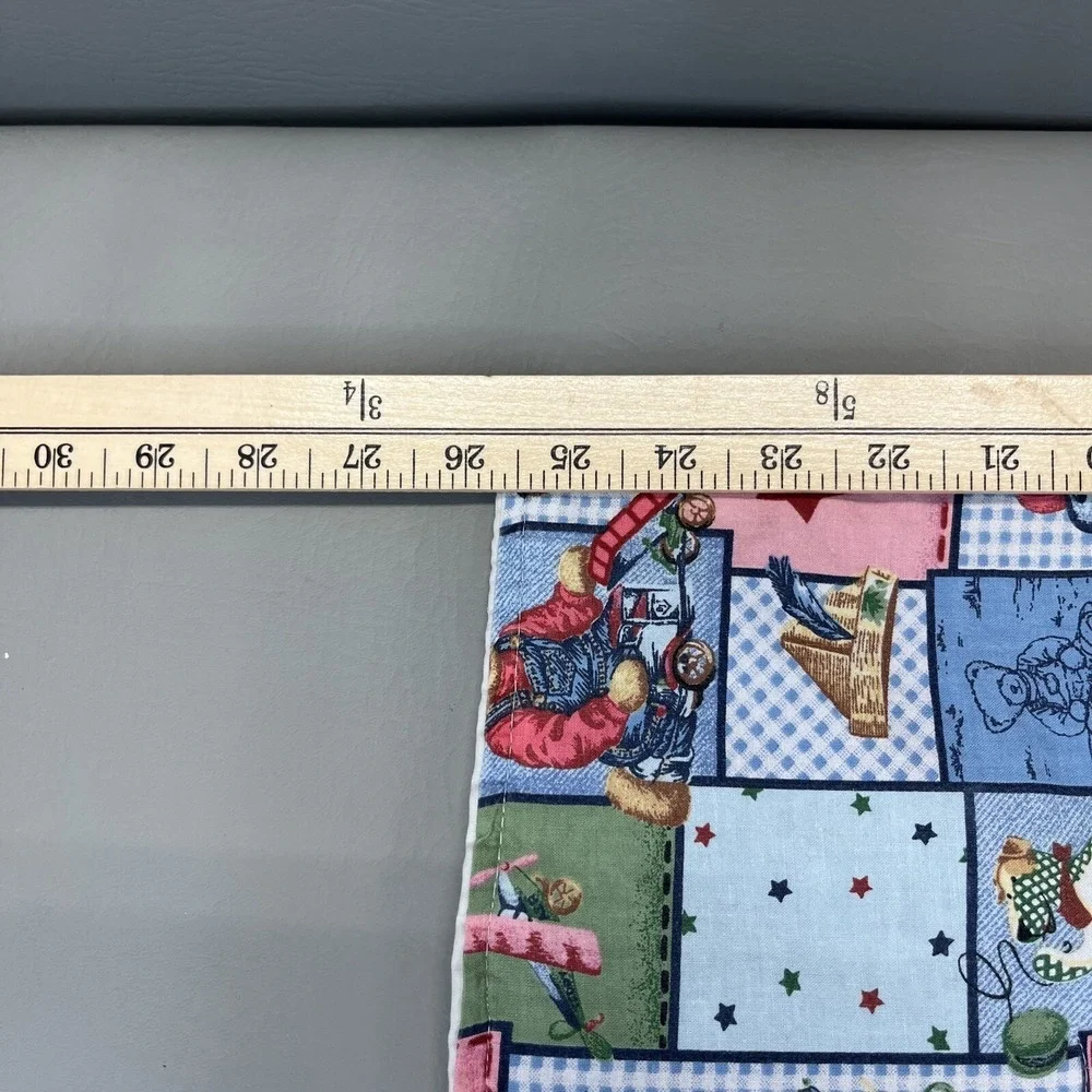 Blue Jean Teddy Toy Allover Fabric Vintage Baby Blanket Quilt 25